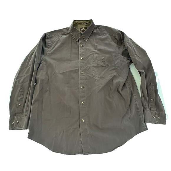 Three Forks Edition Brown L Long Sleeve Cotton Button Down fading - Picture 1 of 10